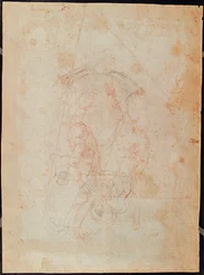 Estudio de dos figuras masculinas (tiza roja sobre papel) (verso)